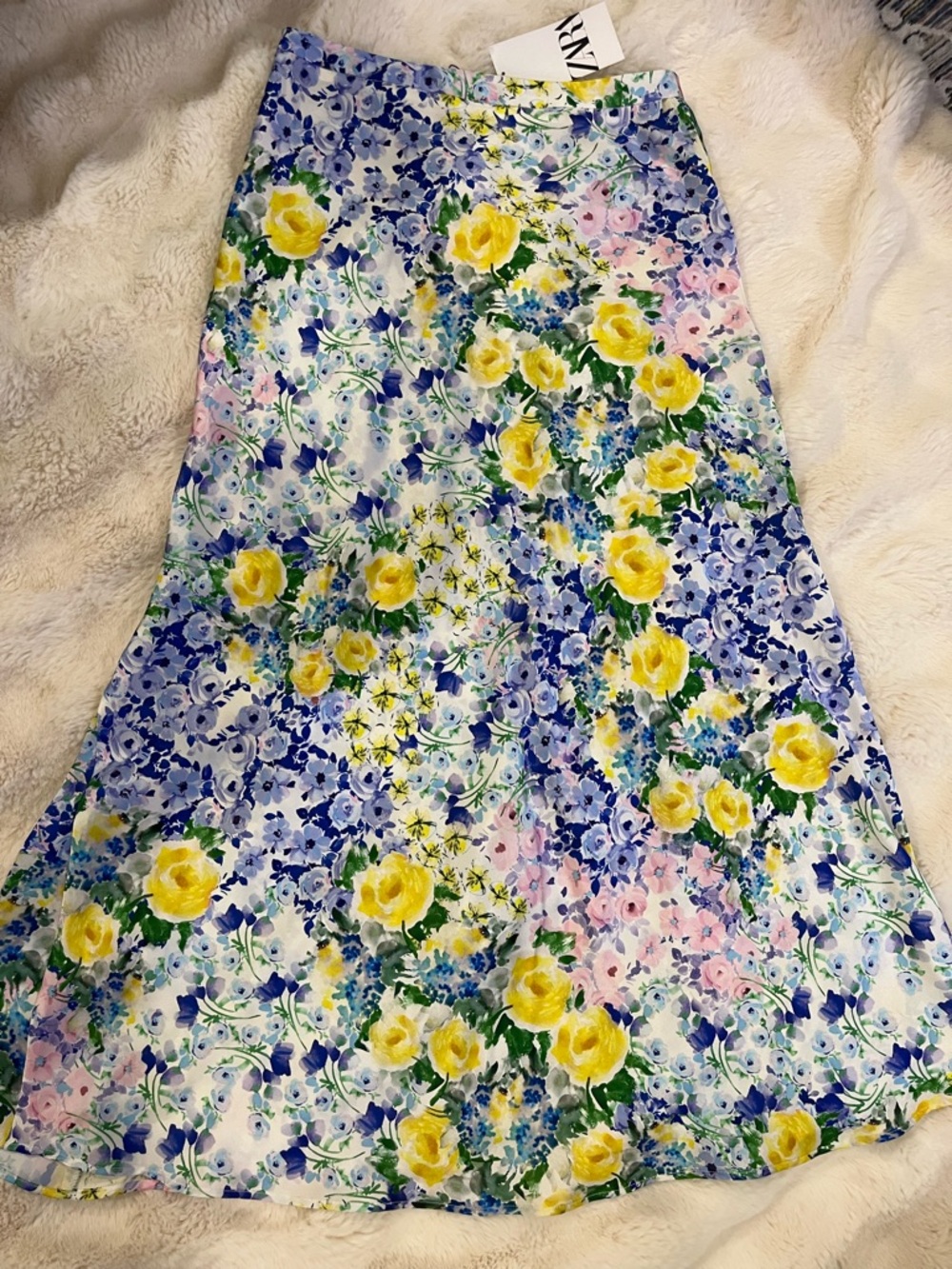 Zara Yellow & purple Floral Satin Maxi Skirt